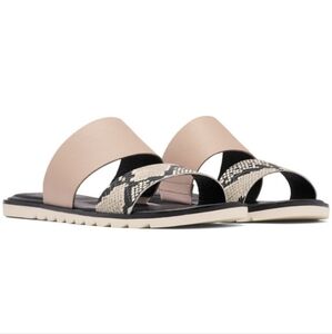SOREL Ella II Slide Sandals Mauve and Snakeprint Womens Size 10 Leather Upper